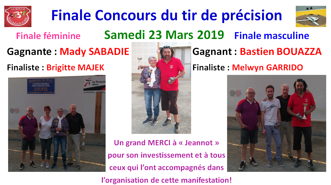 Résultat finale tir de précision 23/03/19 Résultat finale tir de précision 23/03/19