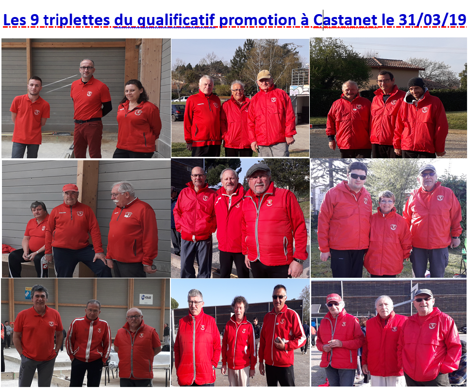 Les 9 triplettes à Castanet 31/03/19 Les 9 triplettes à Castanet 31/03/19