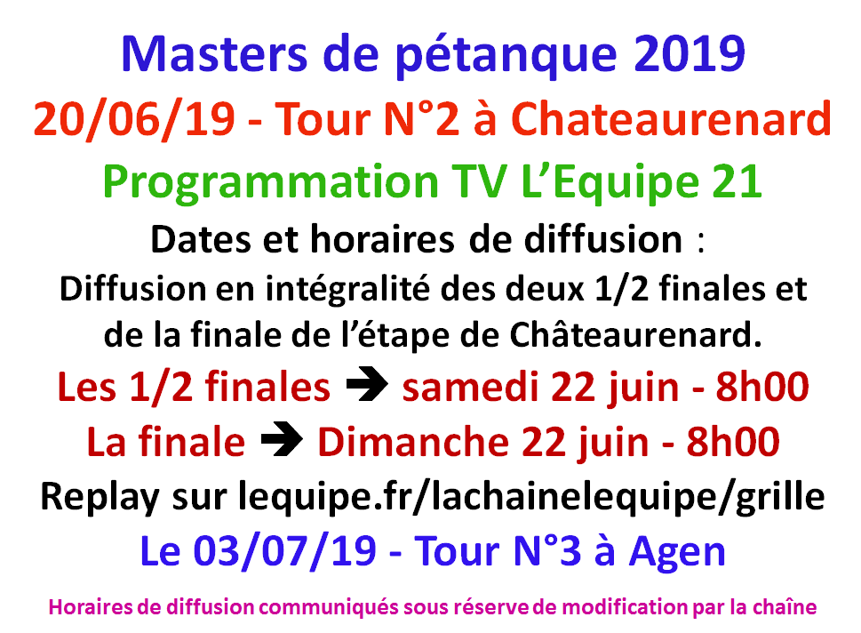Masters 2019 T2 sur l'Equipe 21.