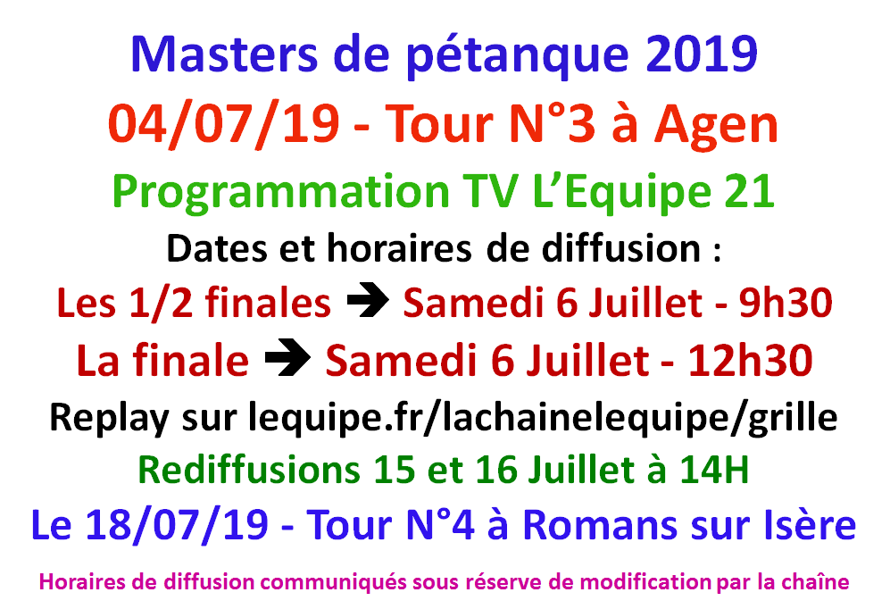 Masters 2019 T3 sur l'Equipe 21. Masters 2019 T3 sur l'Equipe 21.
