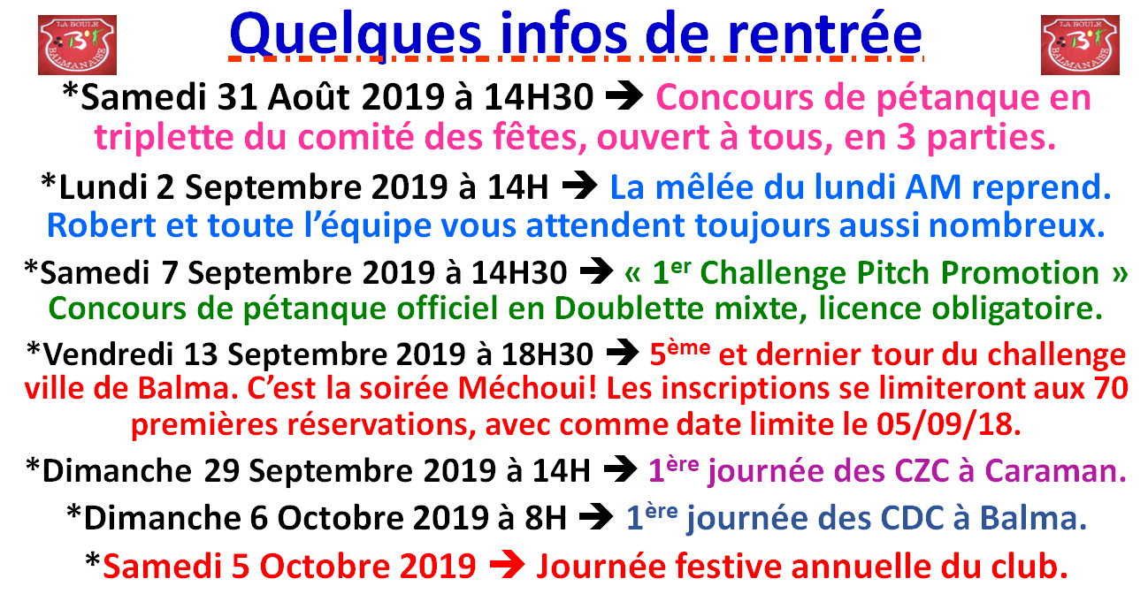 Infos rentrée 2019 Infos rentrée 2019