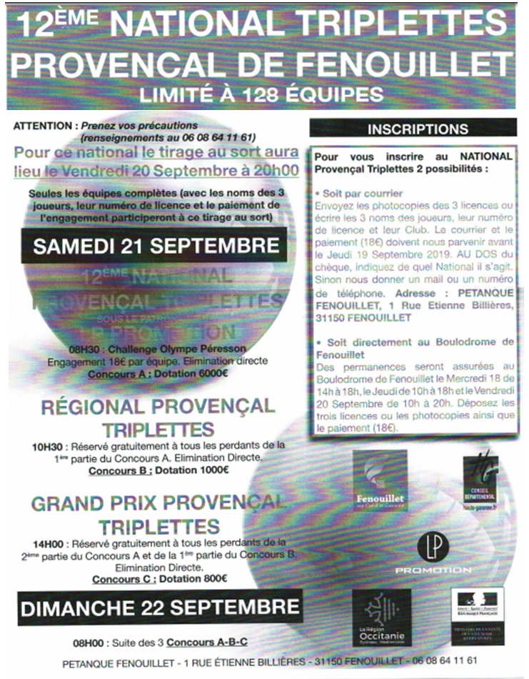 National jeu provençal Fenouillet 21_22/09/19