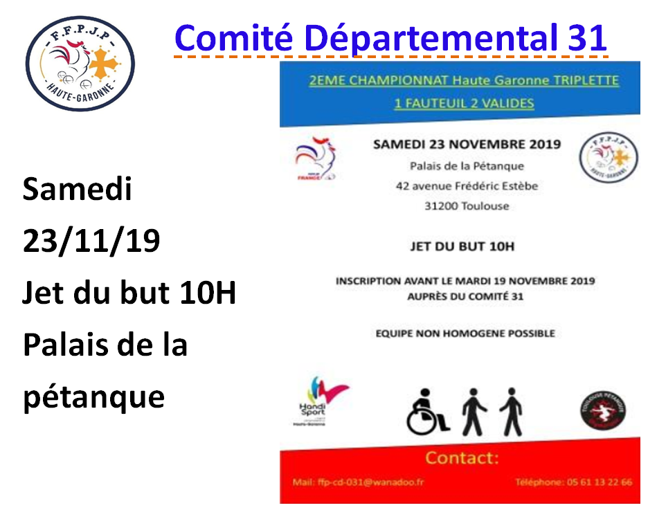 Championnat HG 1 Fauteuil + 2 Valides 23/11/19