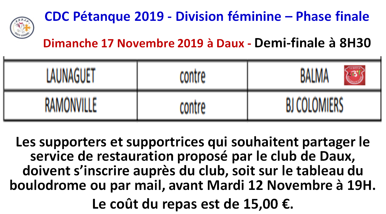 Phase finale CDC Féminin à Daux le 17/11/19 Phase finale CDC Féminin à Daux le 17/11/19