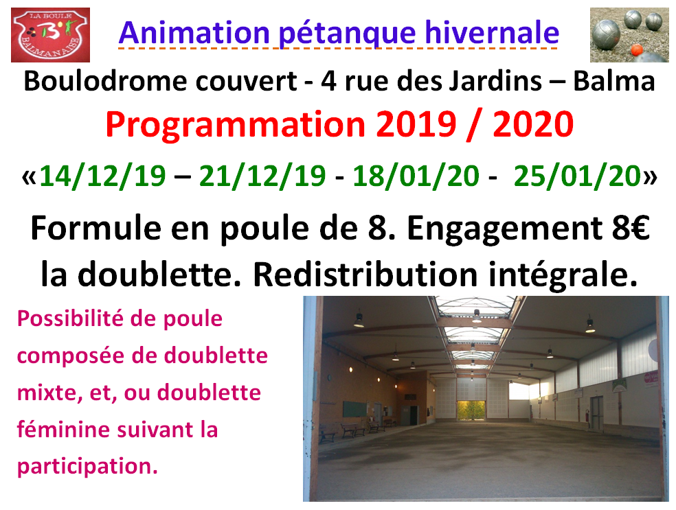 Animation pétanque hivernale 2019/2020