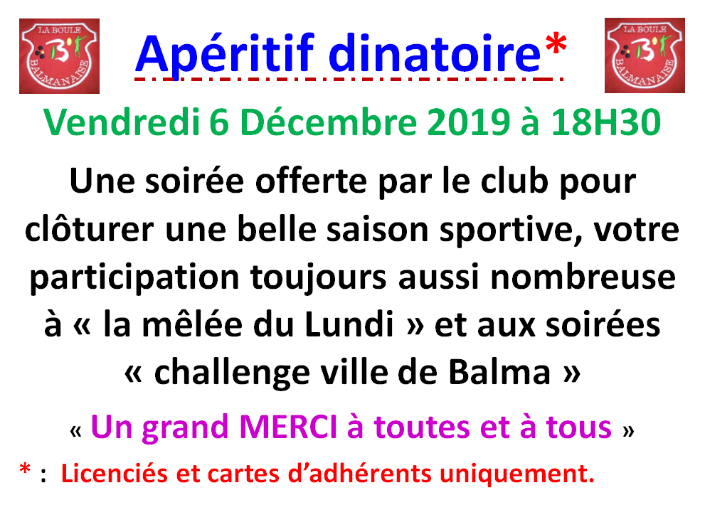 Soirée "apéritif dînatoire" 06/12/19 Soirée "apéritif dînatoire" 06/12/19