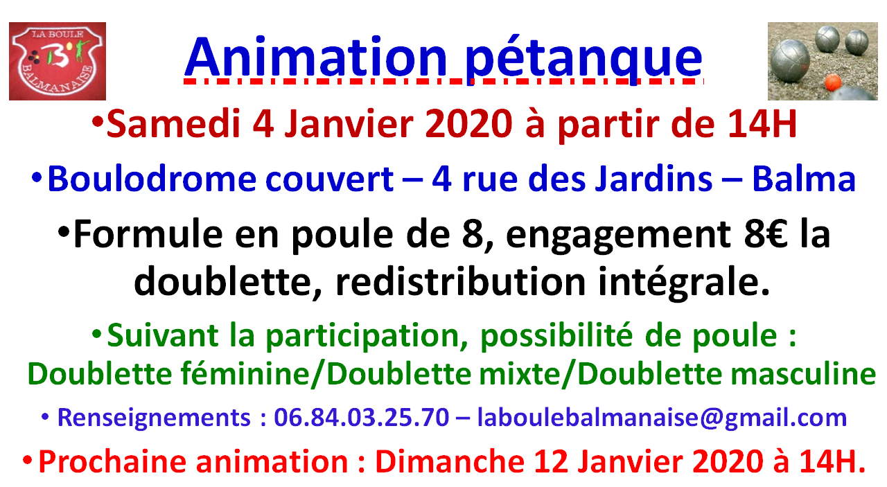 Animation pétanque hivernale 04/01/2020