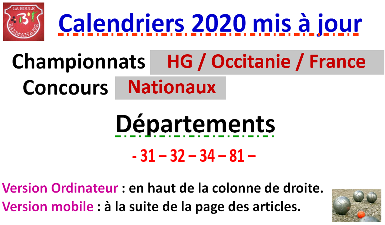 Calendriers 2020 Mise à jour N°3 Calendriers 2020 Mise à jour N°3
