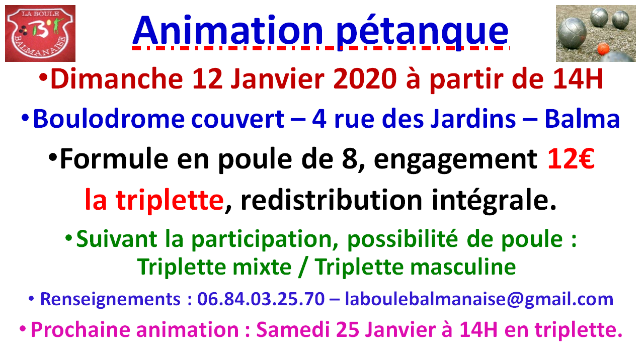 Animation pétanque hivernale 12/01/2020 Animation pétanque hivernale 12/01/2020