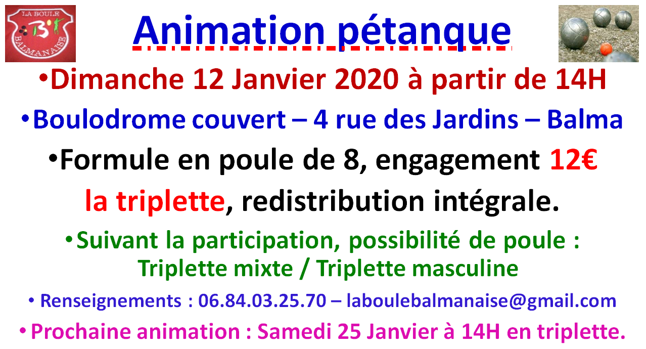 Animation pétanque hivernale 12/01/2020
