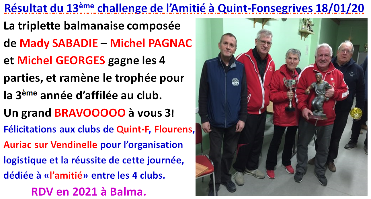 Challenge de l'amitié 18/01/2020