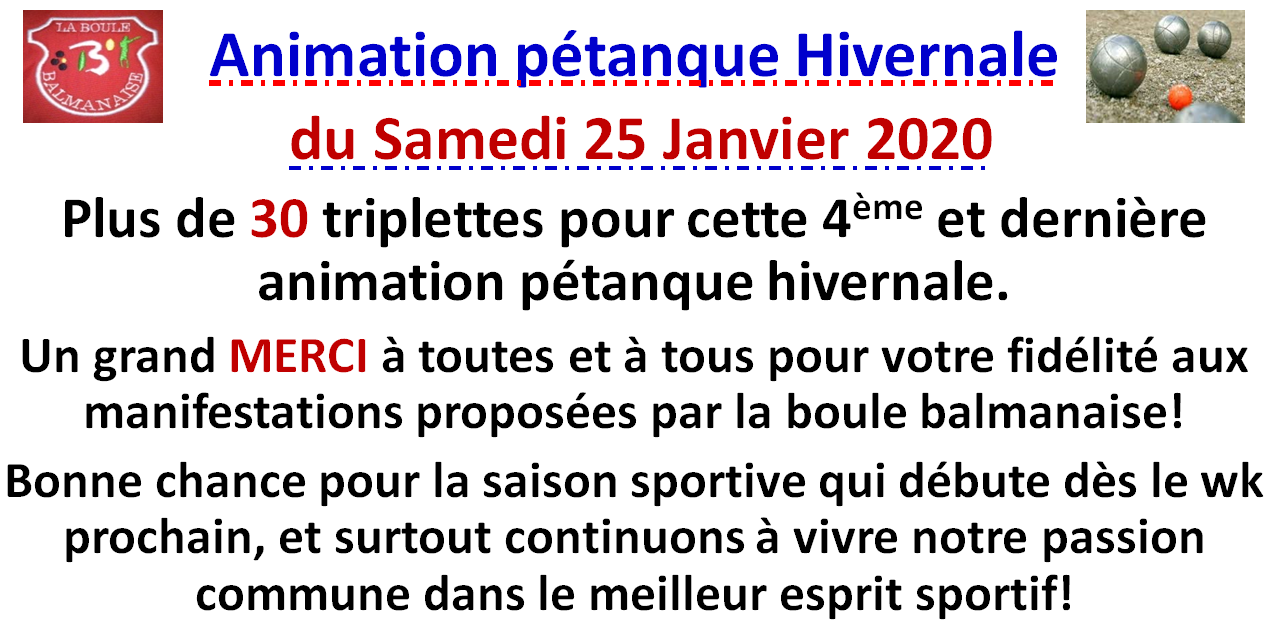 Animation pétanque hivernale 25/01/2020 Animation pétanque hivernale 25/01/2020
