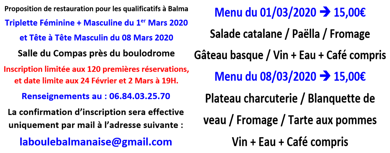 Inscriptions restauration + qualificatifs TF + TM Balma 01/03/2020 Inscriptions restauration + qualificatifs TF + TM Balma 01/03/2020
