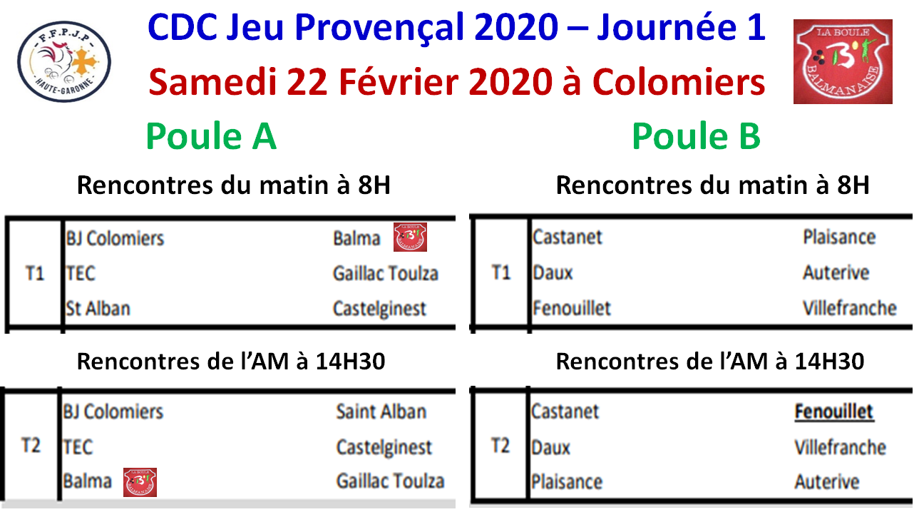 CDC Jeu Provençal J1 Colomiers 22/02/2020