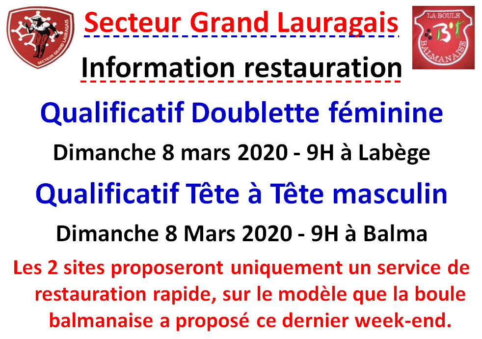 Infos restauration Labège + Balma 08/03/2020 Infos restauration Labège + Balma 08/03/2020