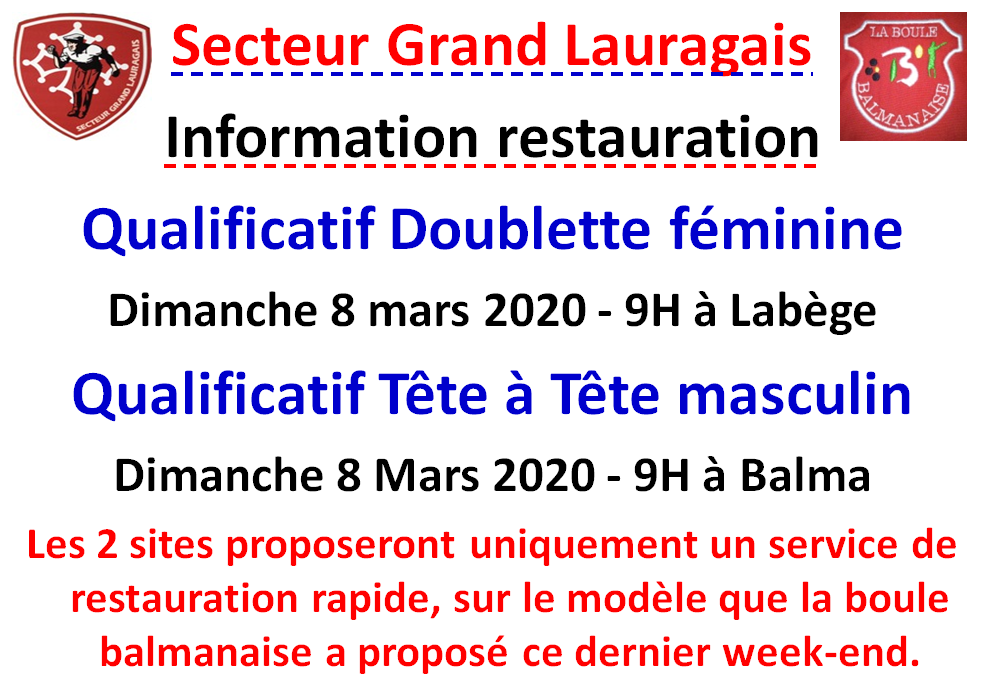 Infos restauration Labège + Balma 08/03/2020