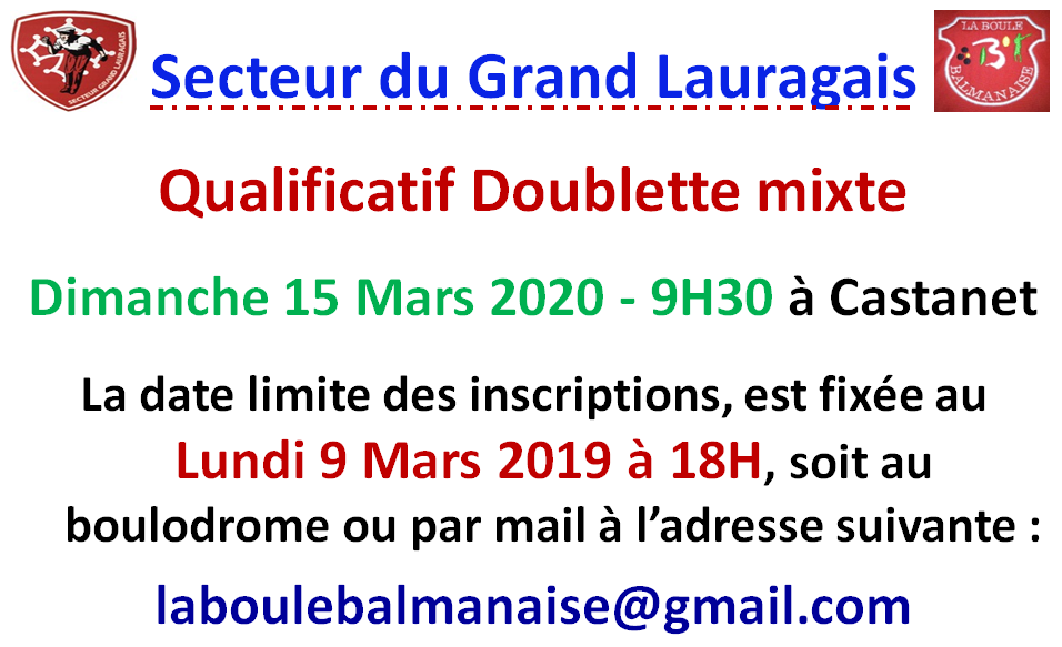 Qualificatif Doublette mixte Castanet 15/03/2020 Qualificatif Doublette mixte Castanet 15/03/2020