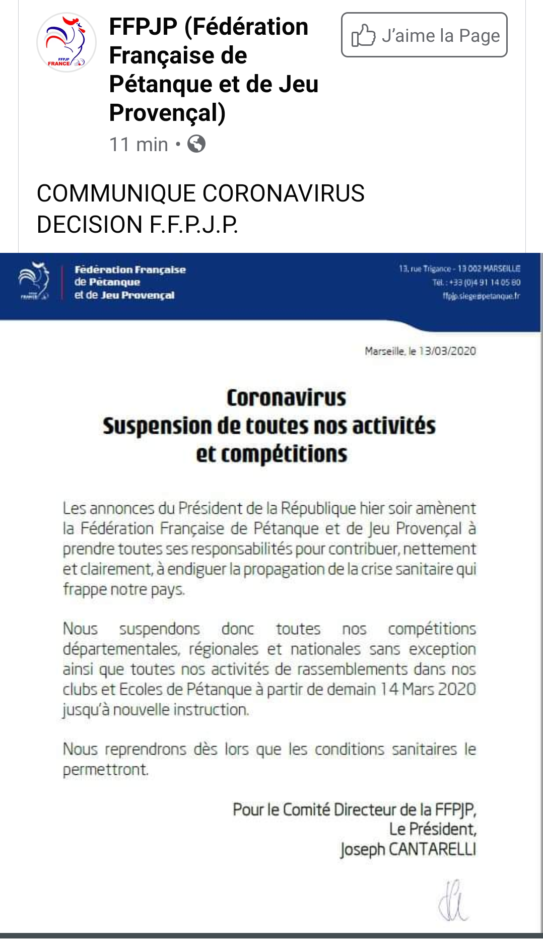 Infos FFPJP CORONAVIRUS