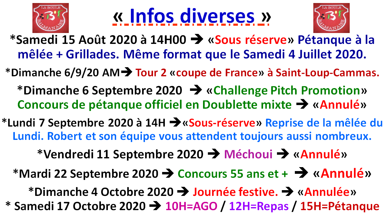 Infos diverses 03/08/2020 Infos diverses 03/08/2020
