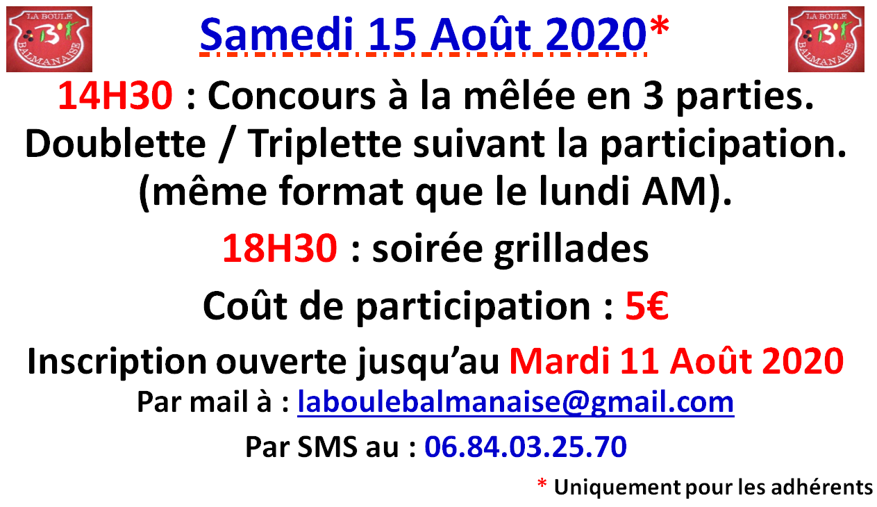 Programme Samedi 15 Août 2020