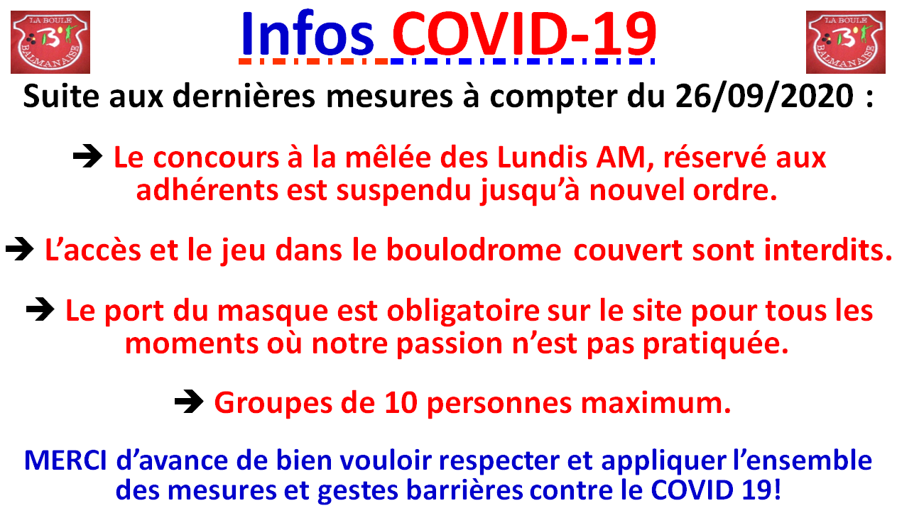 COVID19 Mesures à compter du 26/09/2020 COVID19 Mesures à compter du 26/09/2020