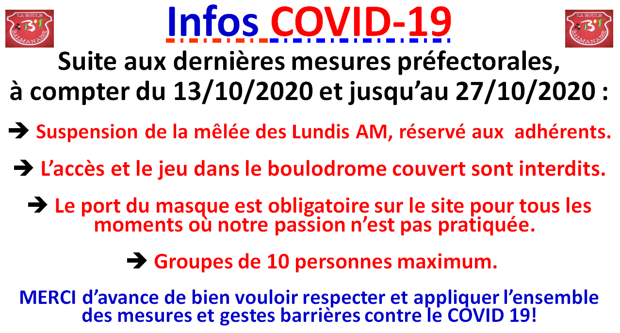 COVID19 mesures à compter du 13/10/2020 COVID19 mesures à compter du 13/10/2020