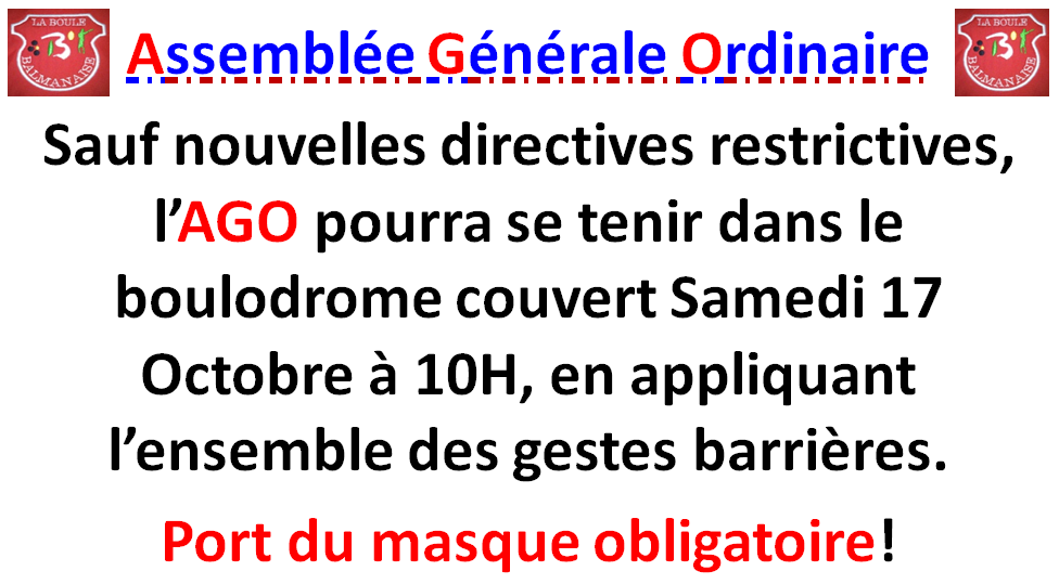 AGO Samedi 17 Octobre 2020 à 10H AGO Samedi 17 Octobre 2020 à 10H