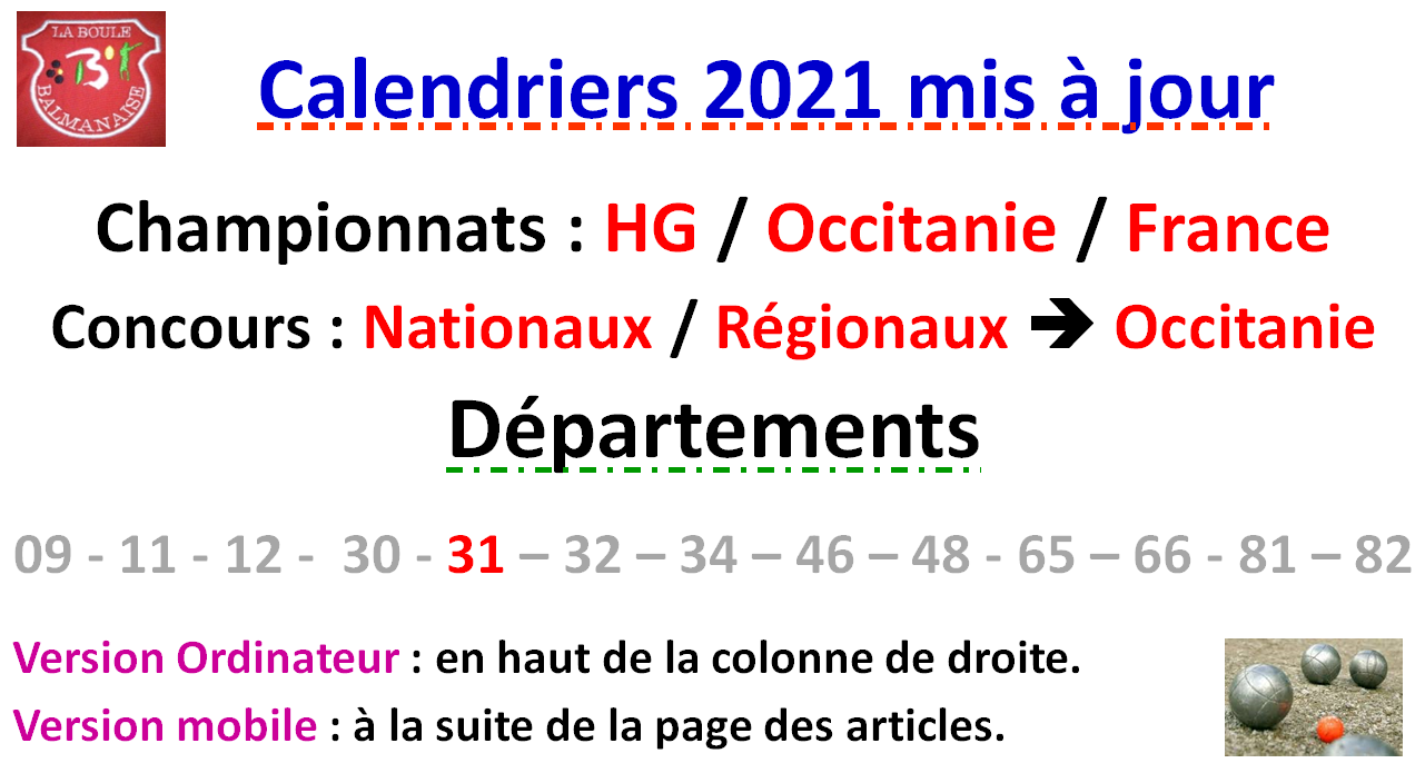 Version 1 mise à jour calendriers 2021