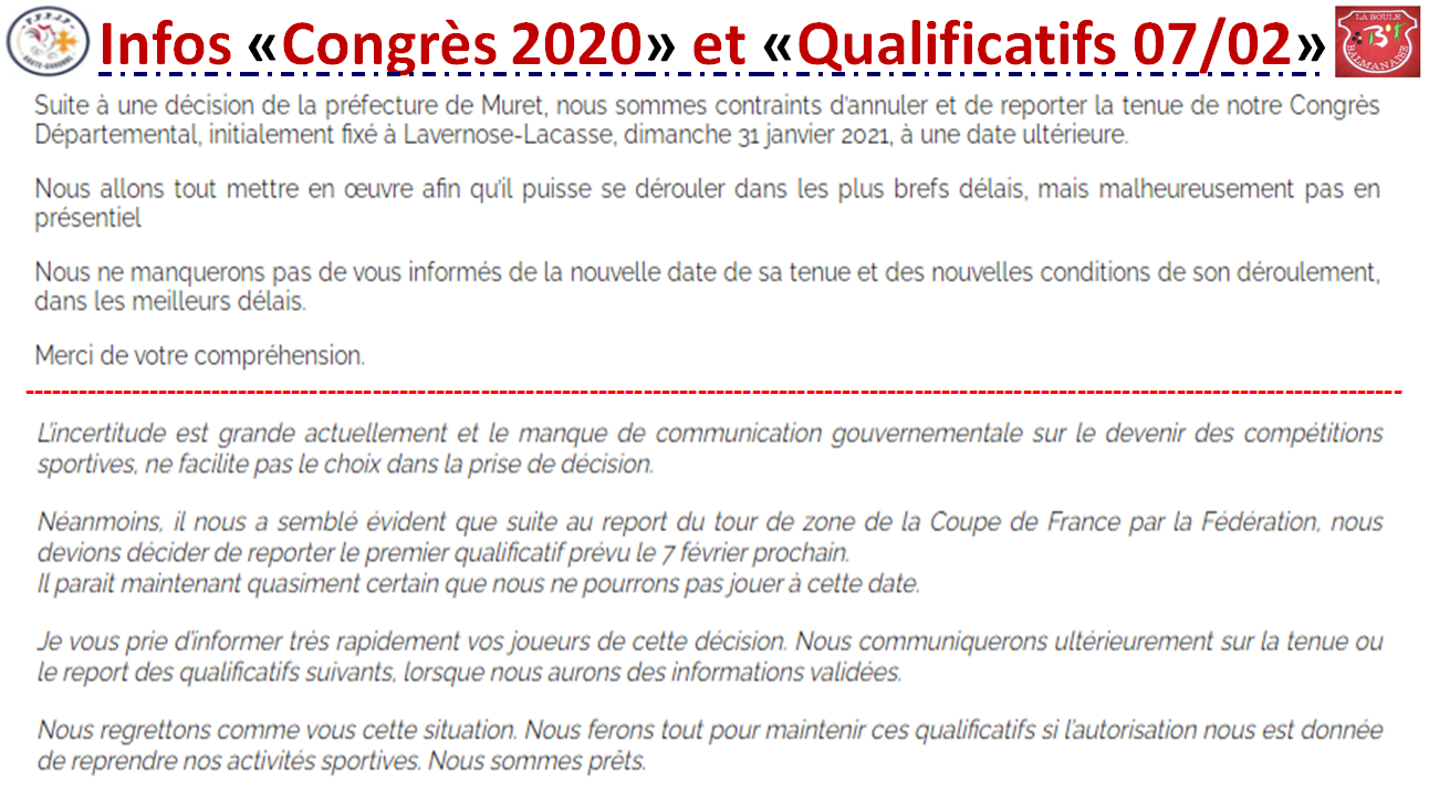 Infos "Congrès 2020" + Qualificatifs 07/02/2021 Infos "Congrès 2020" + Qualificatifs 07/02/2021