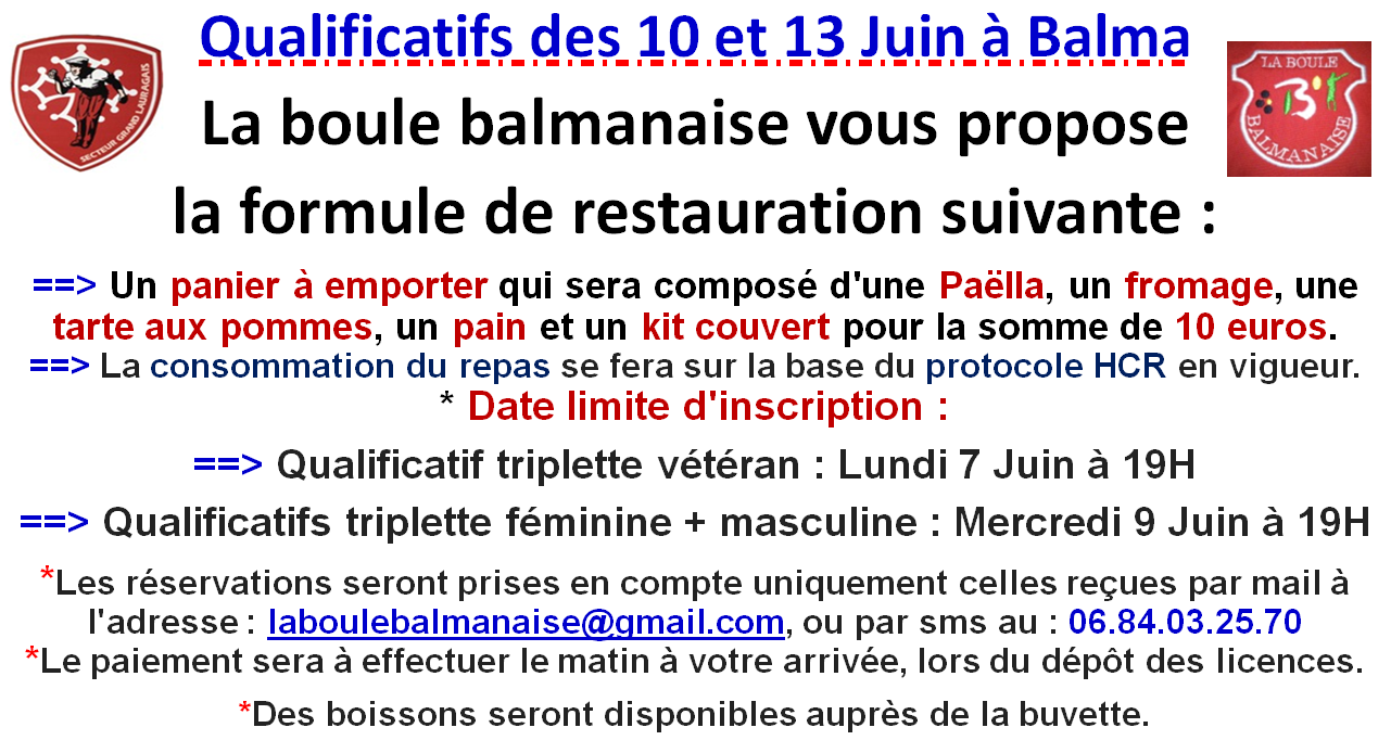 Restauration==>Qualificatifs des 10 et 13 Juin Restauration==>Qualificatifs des 10 et 13 Juin
