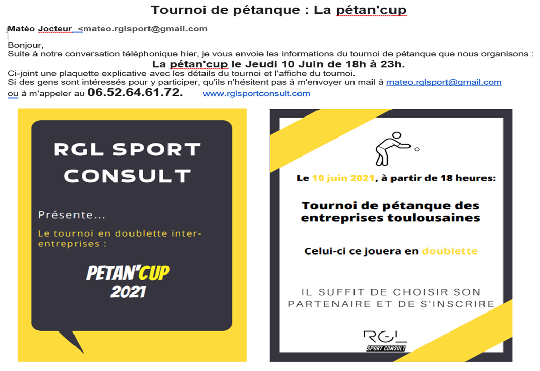 Concours pétanque interentreprise Labège 10/06/21