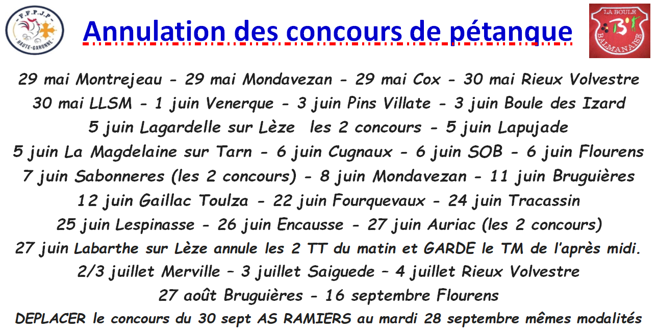 Annulation concours pétanque 28/05/2021
