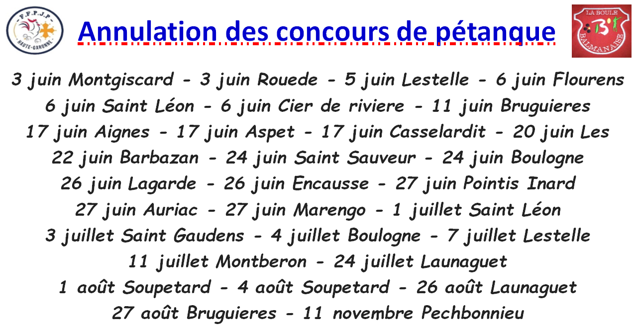 Annulation concours pétanque 02/06/2021
