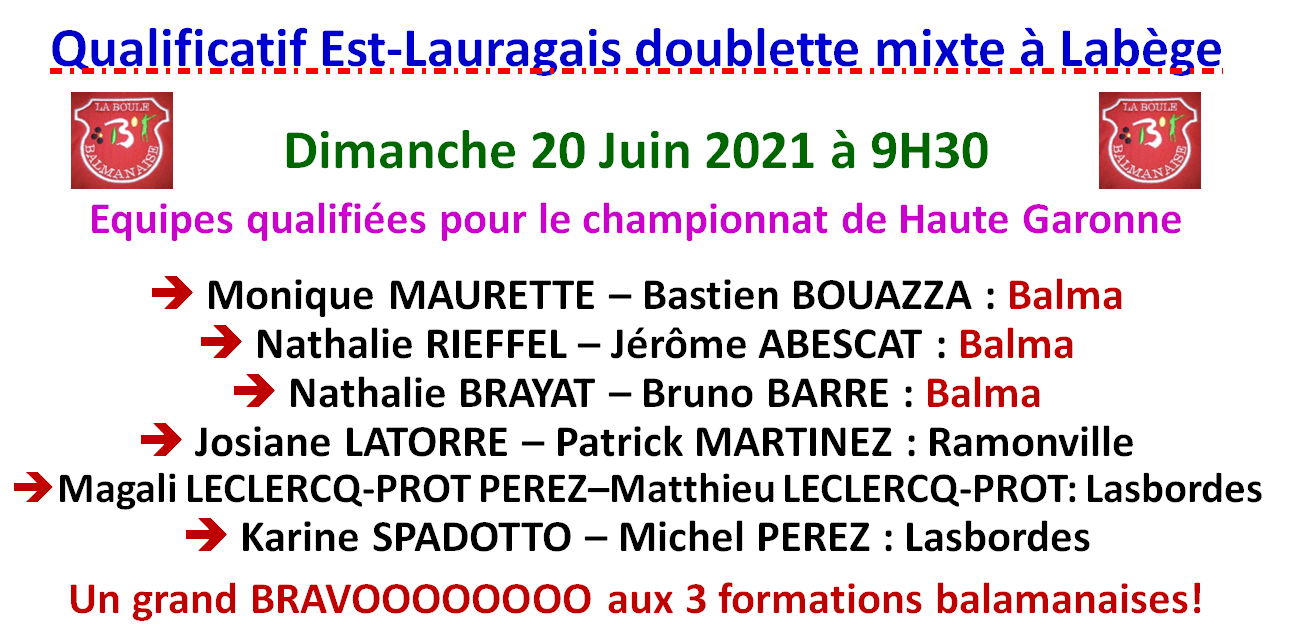 Qualificatif doublette mixte Labège 20/06/21 Qualificatif doublette mixte Labège 20/06/21