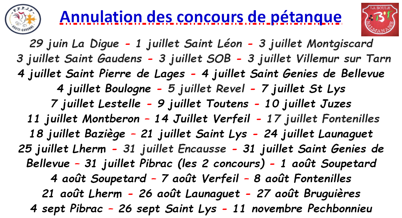 Annulation concours pétanque 28/06/2021