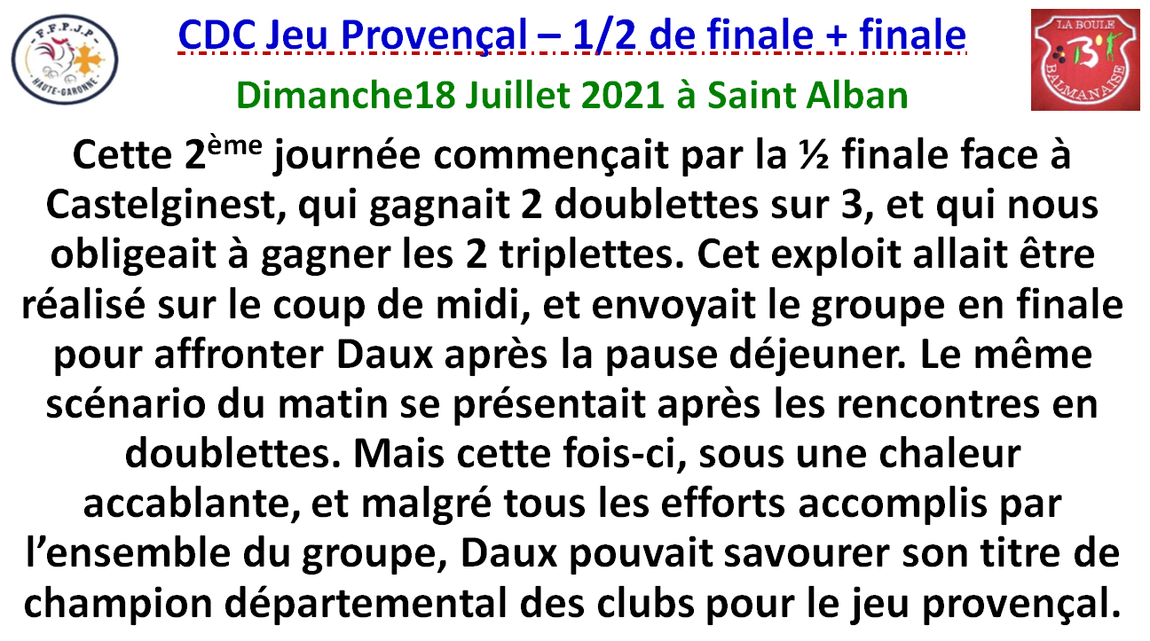 CDC JP 1/2 + finale Saint Alban 18/07/21 CDC JP 1/2 + finale Saint Alban 18/07/21