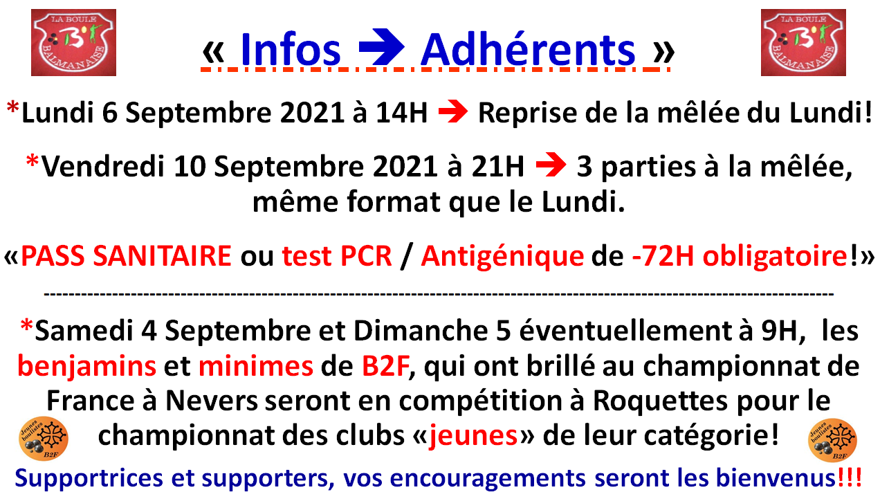 Infos adhérents LBB 03/09/21 Infos adhérents LBB 03/09/21