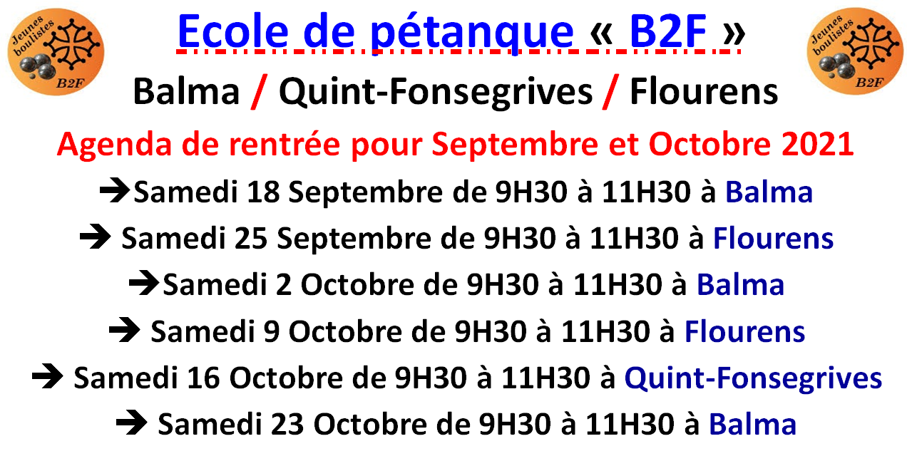 B2F Agenda Septembre et Octobre 2021 B2F Agenda Septembre et Octobre 2021