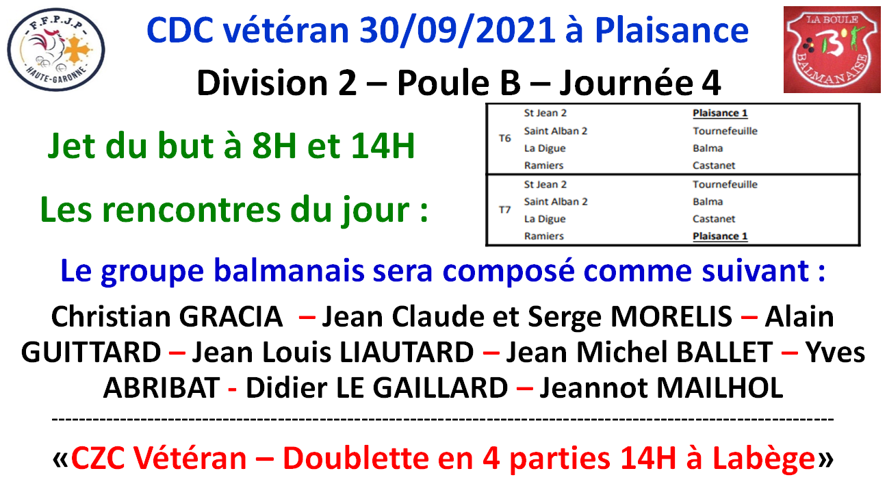CDC vétéran J4 à Plaisance CDC vétéran J4 à Plaisance