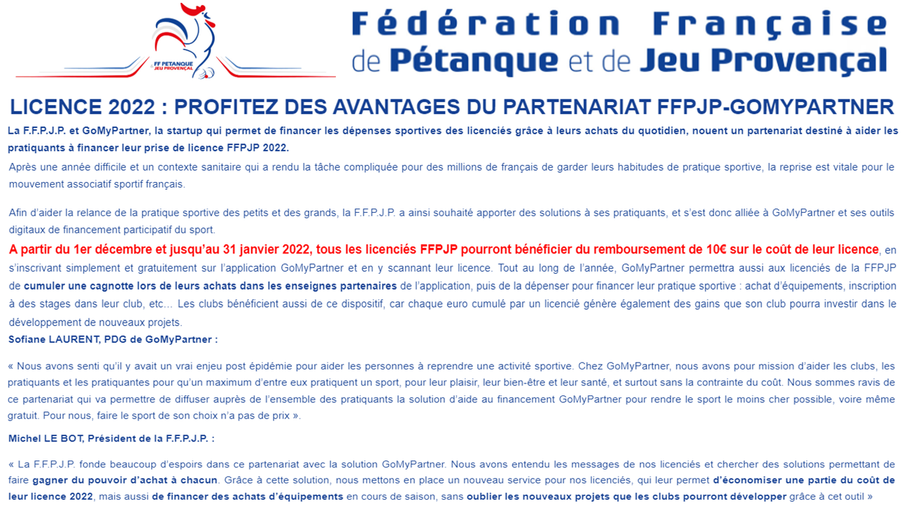 Partenariat FFPJP-GOMYPARTNER Partenariat FFPJP-GOMYPARTNER