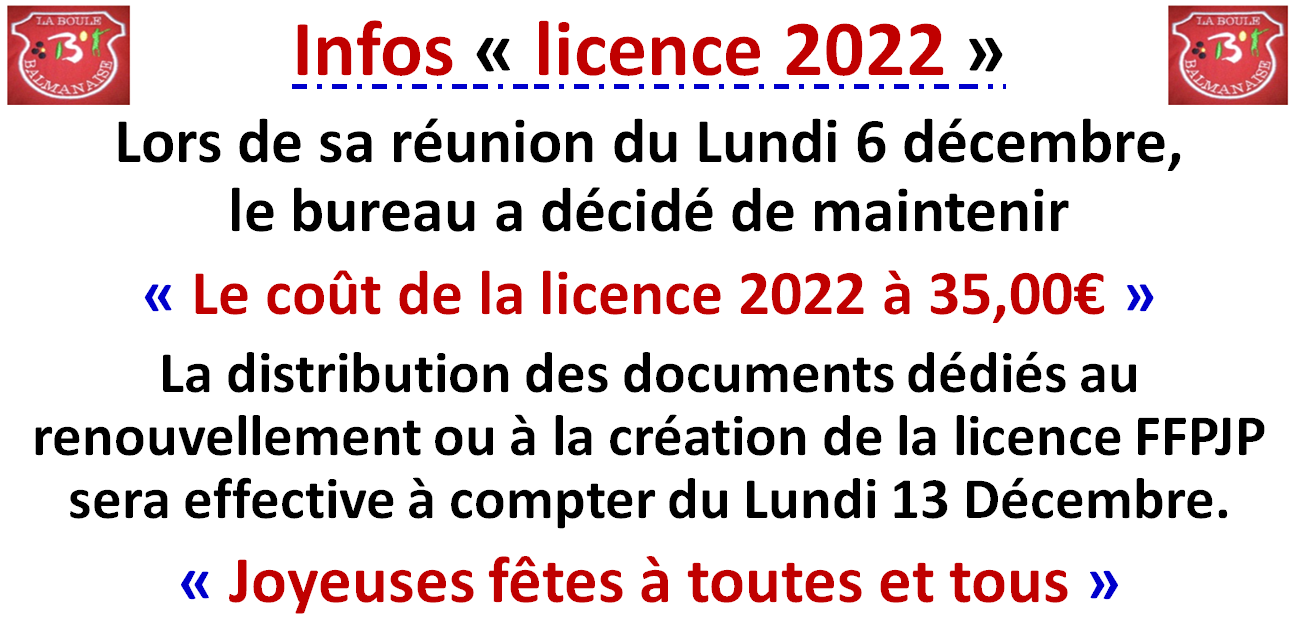 Infos licence 2022 Infos licence 2022