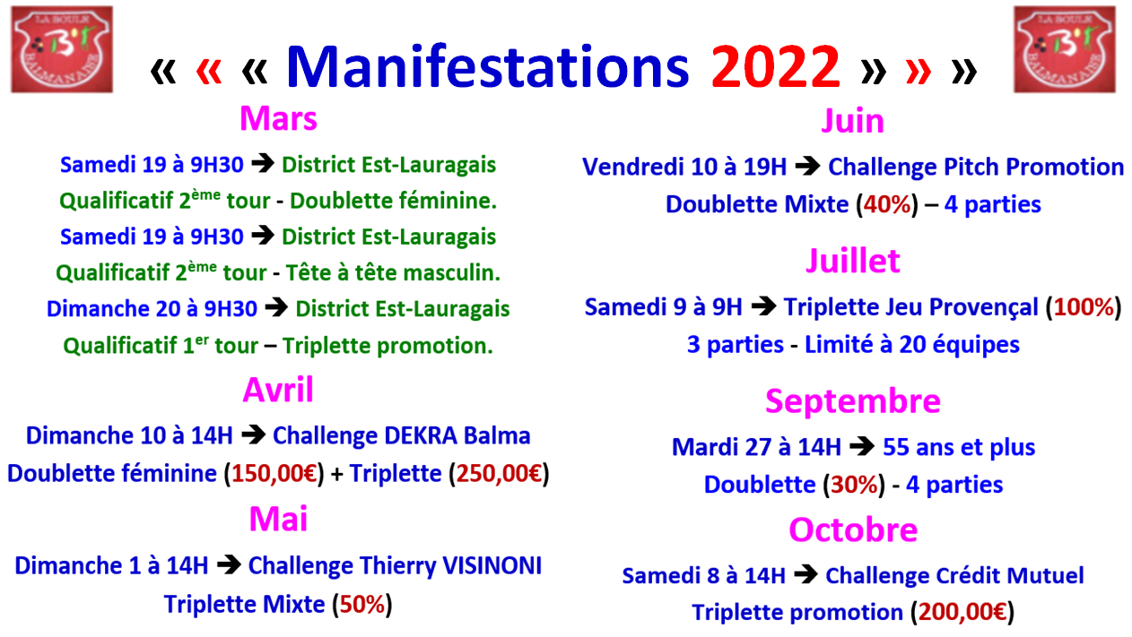 Manifestations La Boule Balmanaise 2022