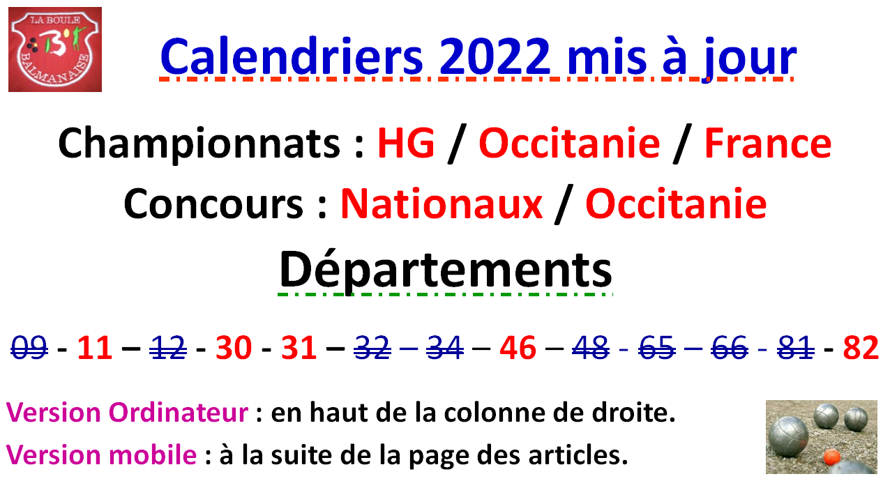 Calendriers 2022 Mise à jour N°2