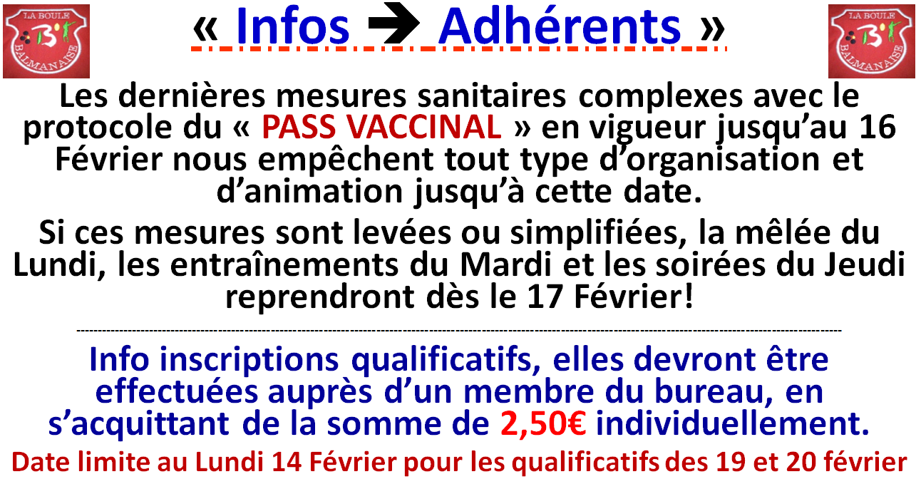 Infos adhérents 26/01/22 Infos adhérents 26/01/22