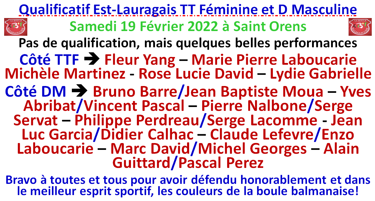 Qualificatifs Saint Orens 19/02/22