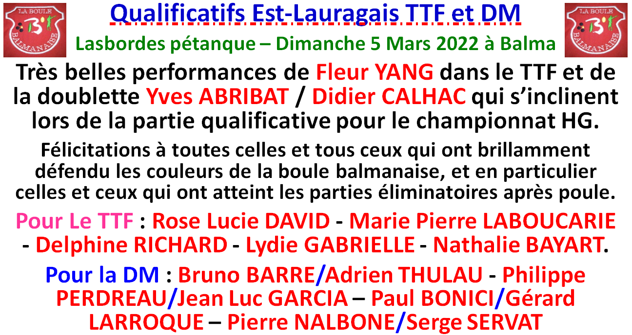 Qualificatifs TTF + DM Balma 05/03/22