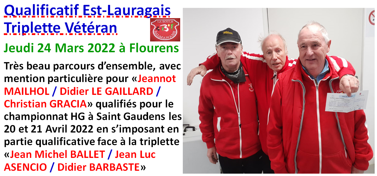 Qualificatif T Vétéran à Flourens le 24/03/22
