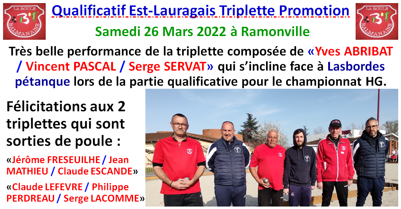 Qualificatif triplette promotion 26/03/22 Qualificatif triplette promotion 26/03/22