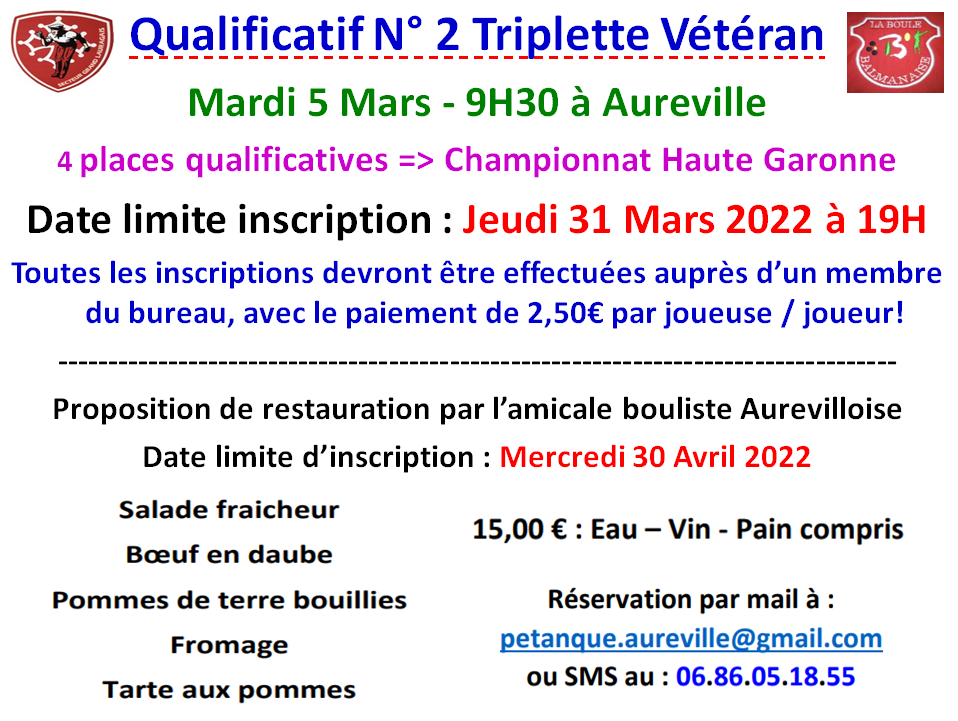 Qualificatif N° 2 T Vétéran 05/04/22