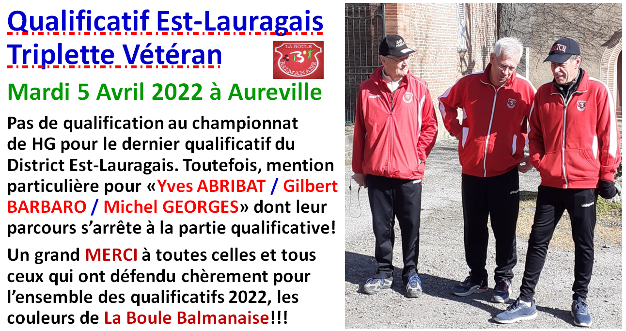 Qualificatif vétéran Aureville 05/04/22 Qualificatif vétéran Aureville 05/04/22